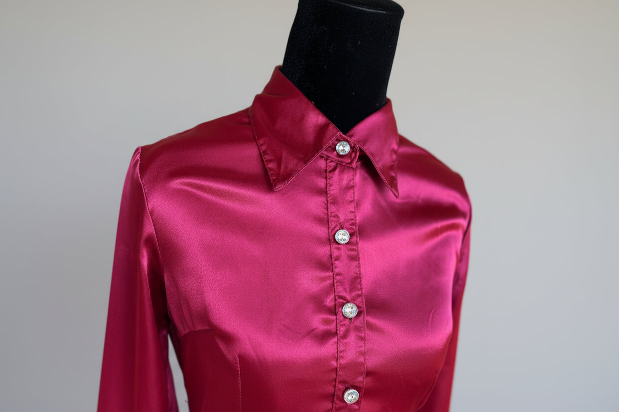 Cranberry Satin Button Up