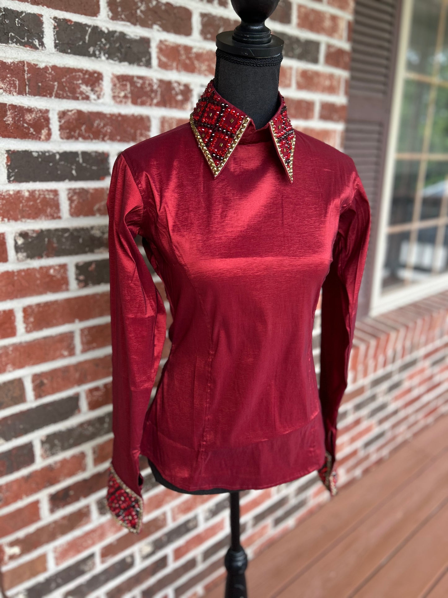 Burgundy & Gold Back Zip Show Shirt
