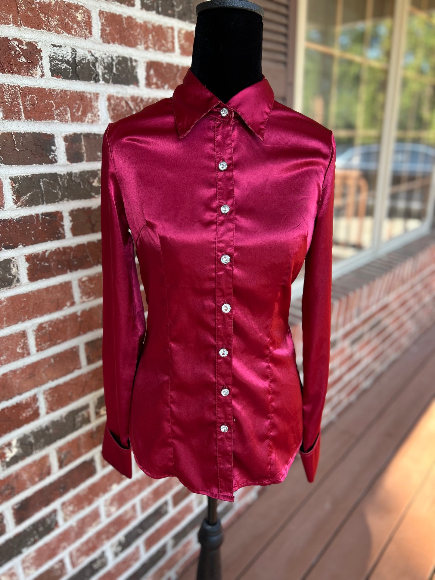 Cranberry Satin Button Up