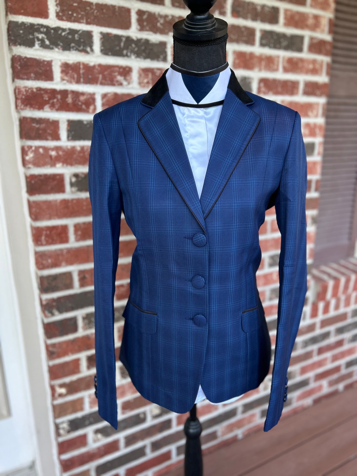 Blue Plaid English Hunt Coat + Matching Shirt + 2 Collars