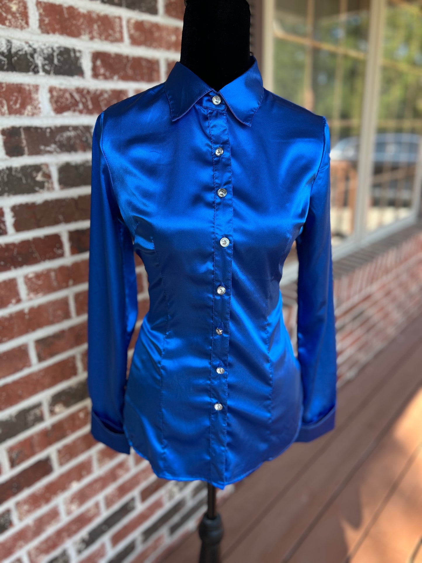 Royal Blue Satin Button Up