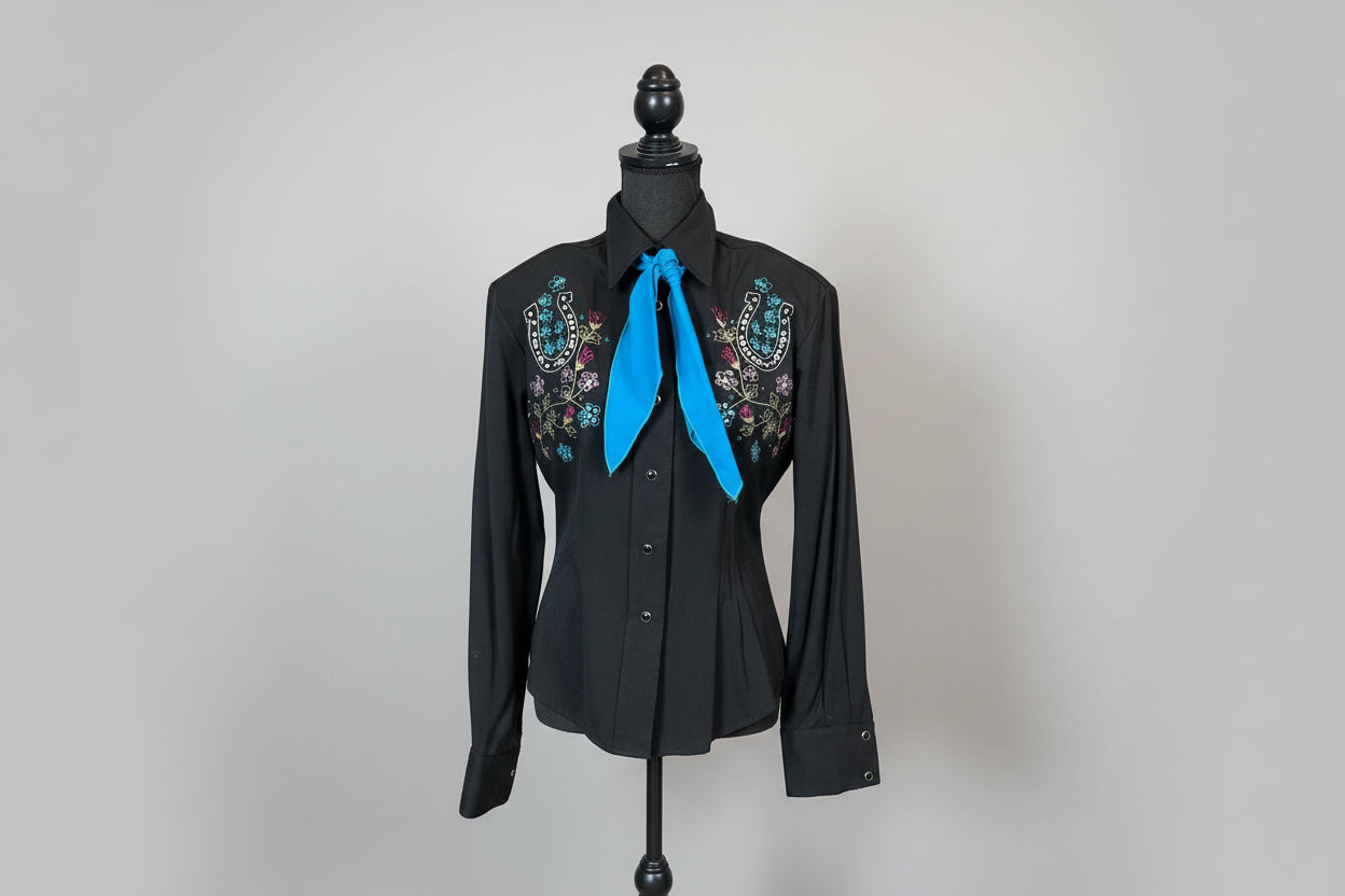 Ladies Black Retro Button Up - Small