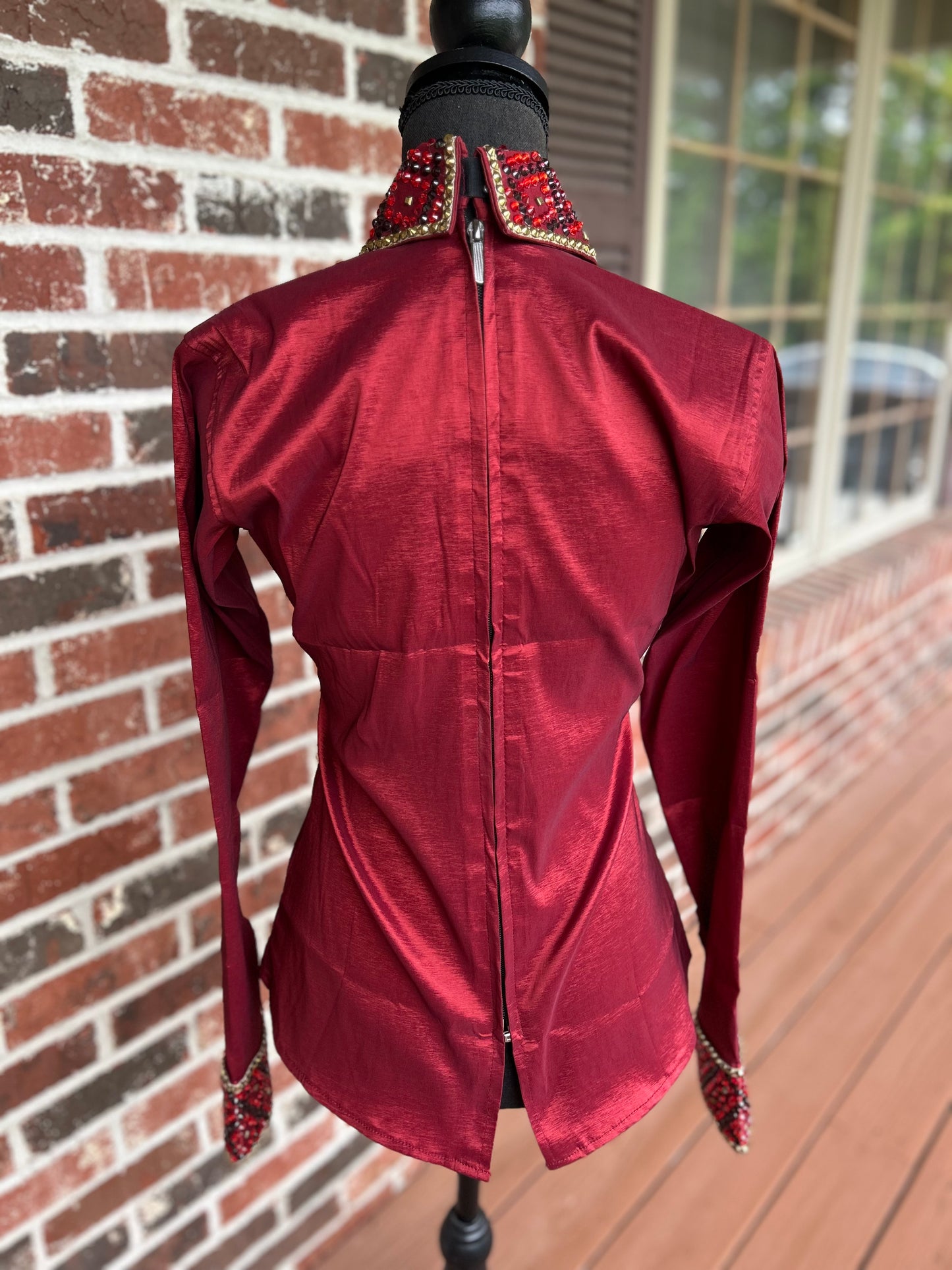 Burgundy & Gold Back Zip Show Shirt