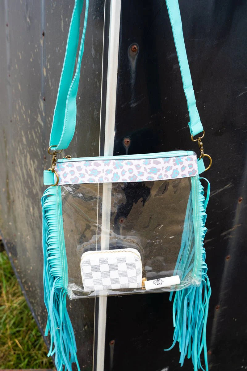 Adurey Leopard Clear Fringe Crossbody Bag