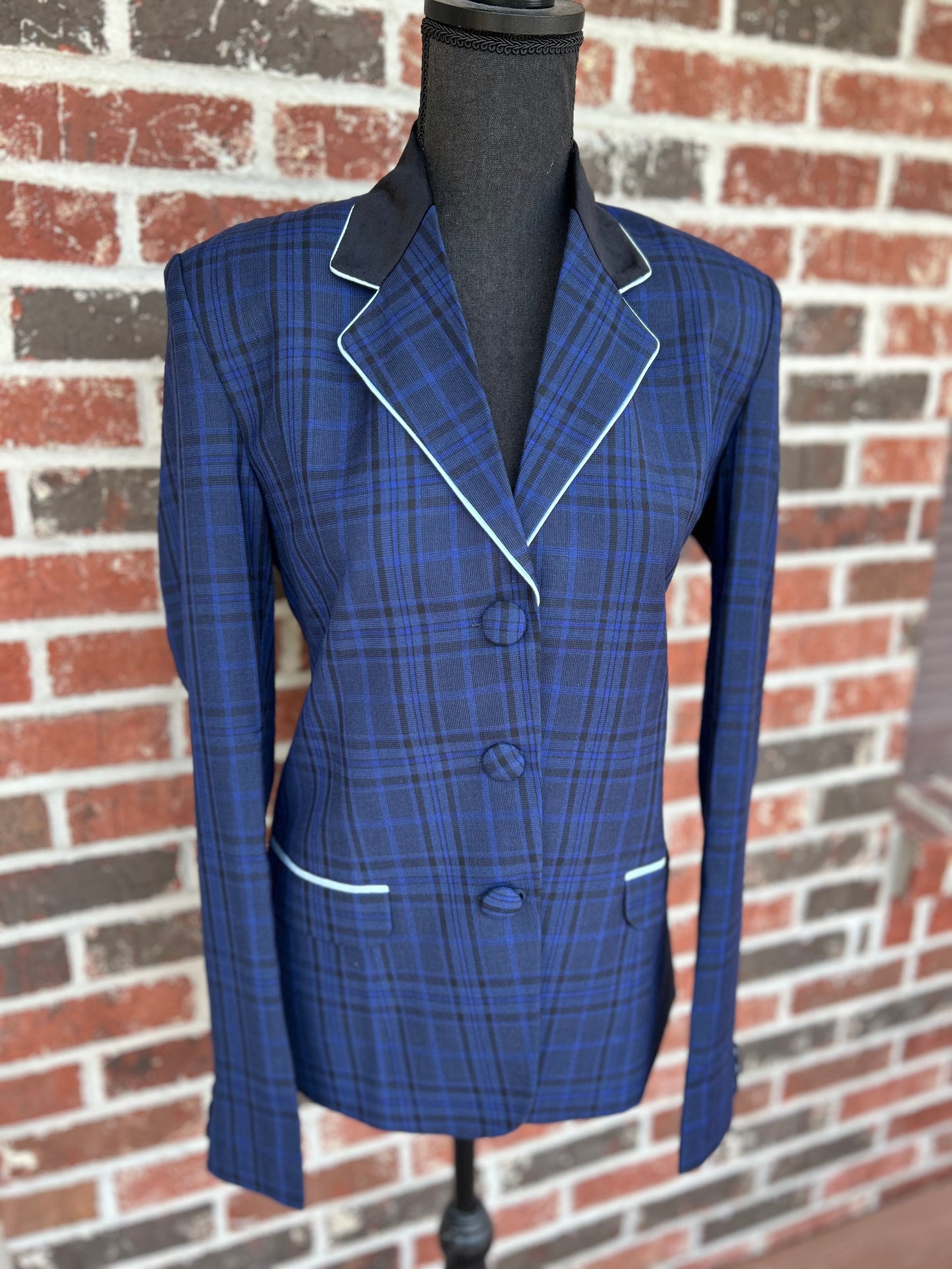 Blue Plaid with Black English Show Coat