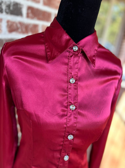 Cranberry Satin Button Up