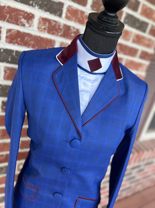 Blue & Maroon English Hunt Coat + Matching Shirt + 2 Collars