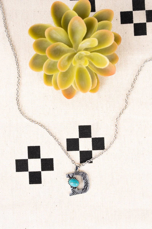 Inital Stamped Turquoise Necklace