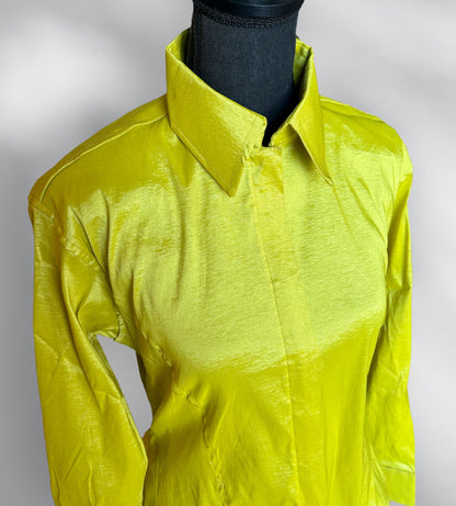 Lime Fitted Taffeta Zip Up Shirt - Medium