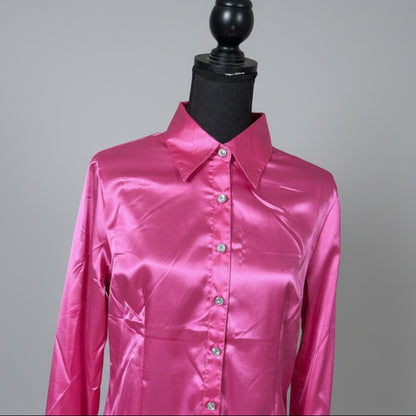New - Pink Satin Button Up