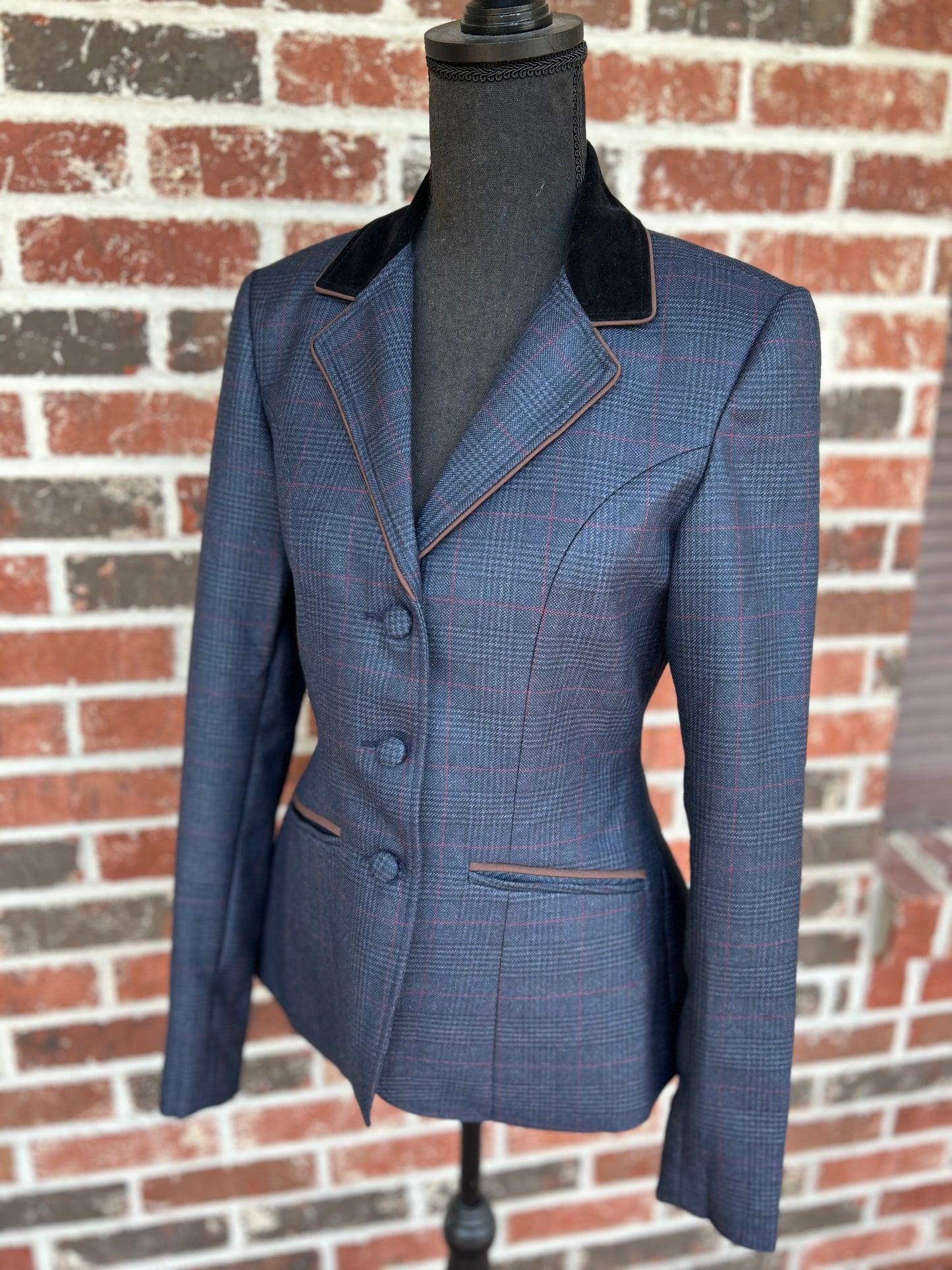 Navy Blue Plaid with Pink English Show Coat