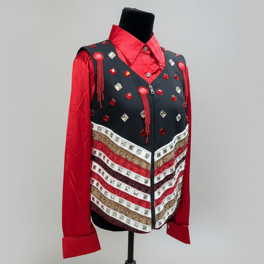 New - Red/Black/Tan Shirt & Vest Set by DKJ Designs