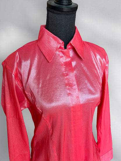 Coral Pink Fitted Taffeta Zip Up Shirt