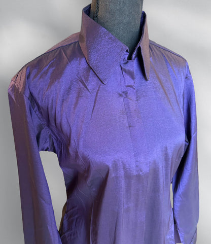 Purple Fitted Taffeta Zip Up Shirt