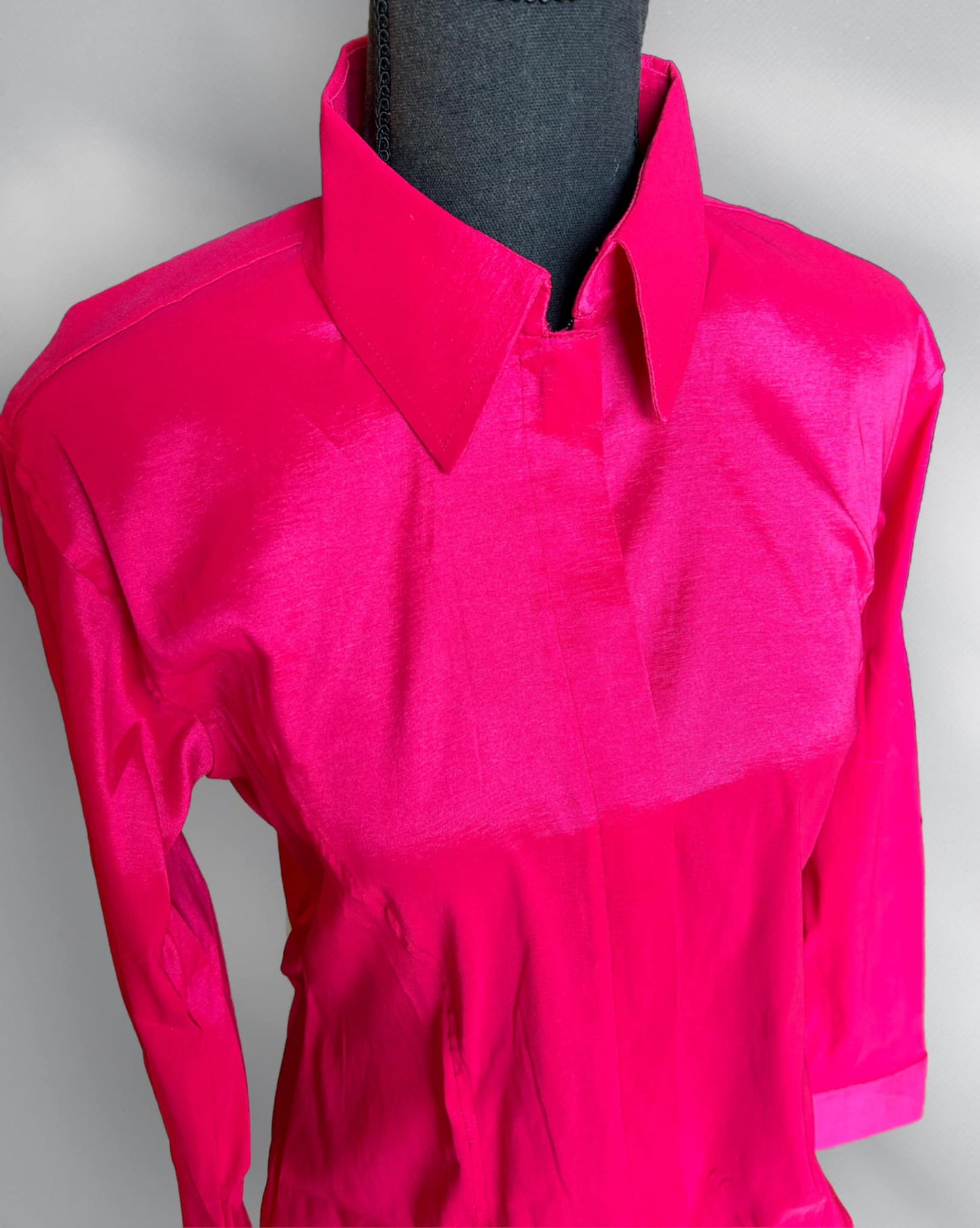 Fitted Taffeta Zip Up Shirt - Hot Pink