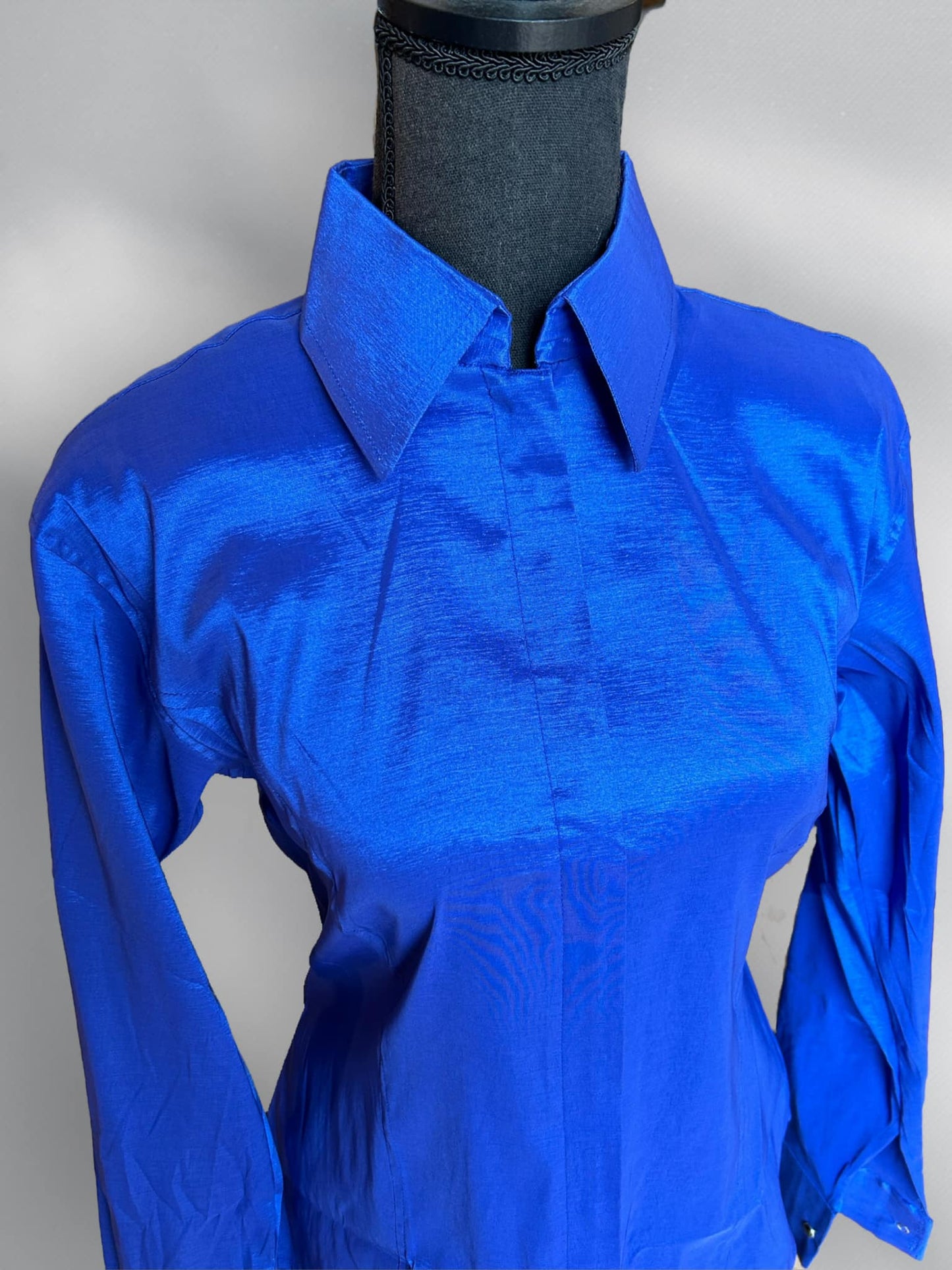 Fitted Taffeta Zip Up Shirt - Royal Blue