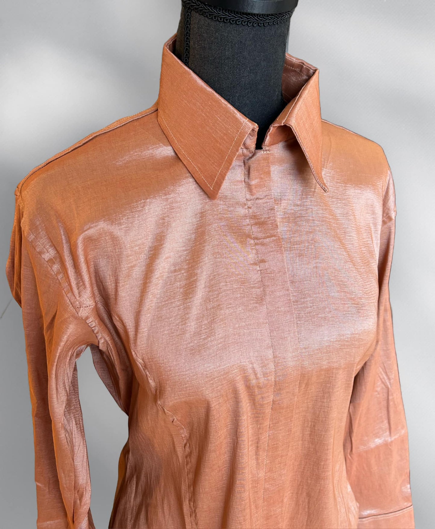 Fitted Taffeta Zip Up Shirt - Rose Gold