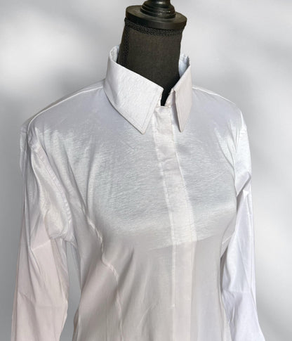 White Fitted Taffeta Zip Up Shirt