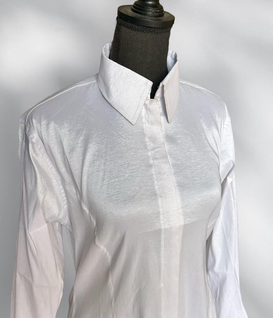 Fitted Taffeta Zip Up Shirt - White