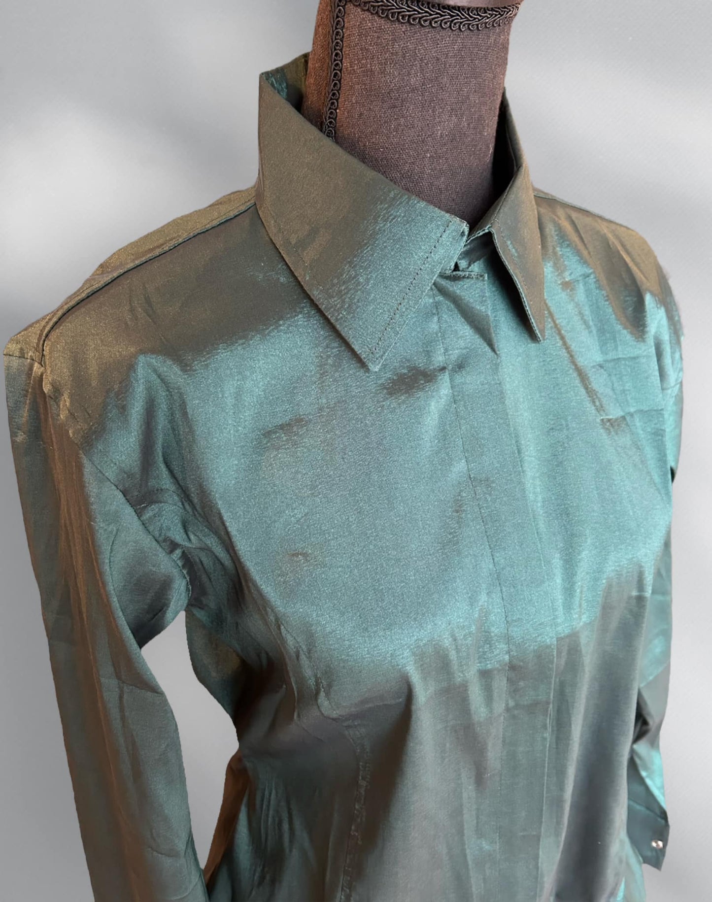 Fitted Taffeta Zip Up Shirt - Green