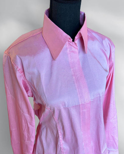 Pink Fitted Taffeta Zip Up Shirt