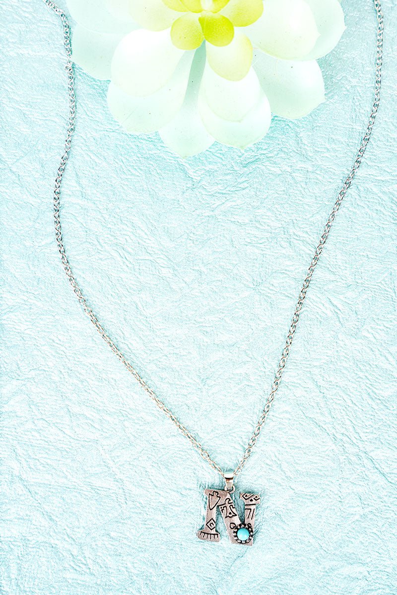 Inital Stamped Turquoise Necklace