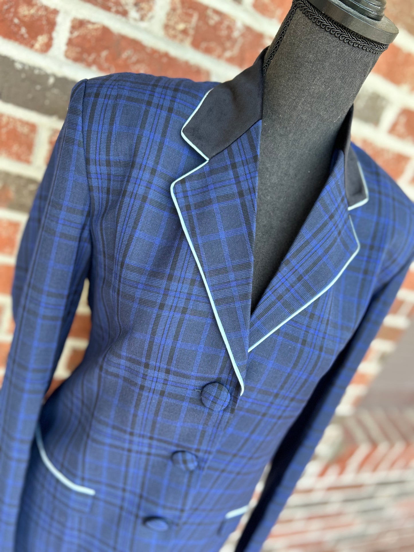 Blue Plaid with Black English Show Coat