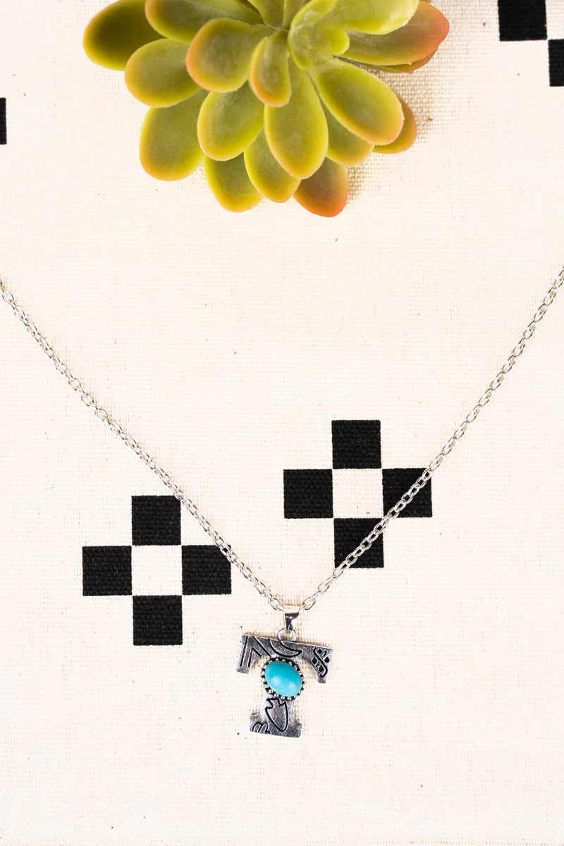 Inital Stamped Turquoise Necklace