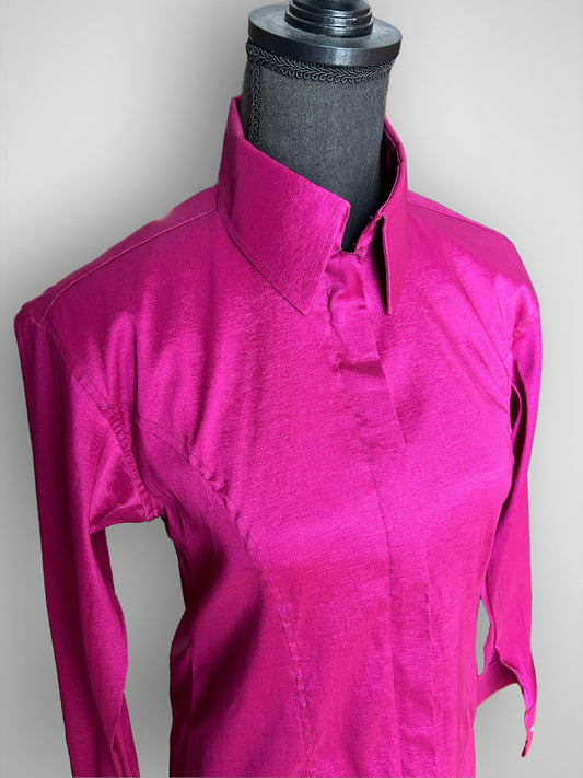 Fitted Taffeta Zip Up Shirt - Fuchsia