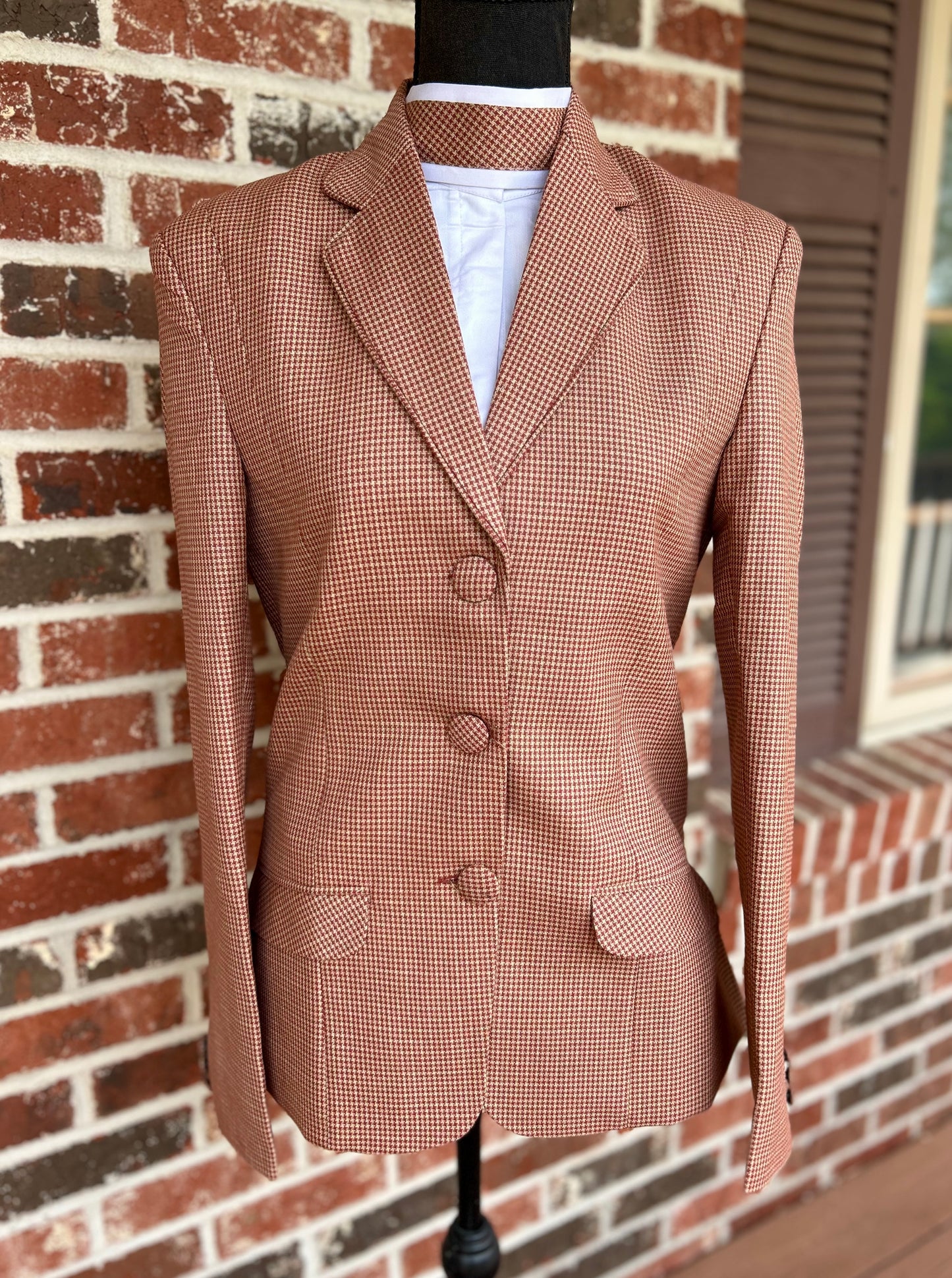 Brown Checkered English Show Coat + Matching Shirt + Collar