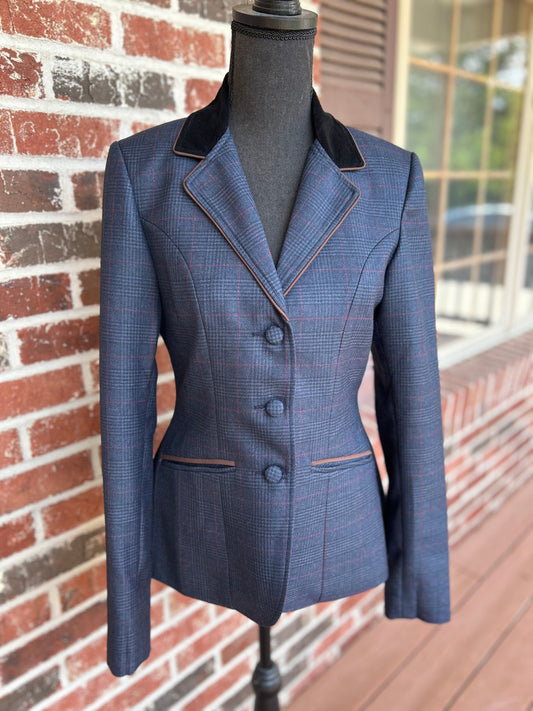 Navy Blue Plaid with Pink English Show Coat