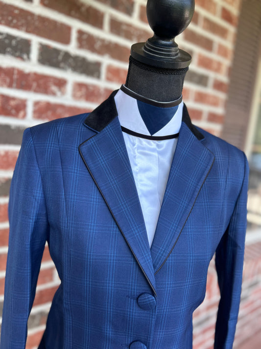 Blue Plaid English Hunt Coat + Matching Shirt + 2 Collars