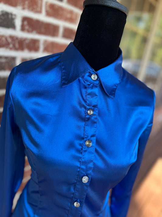 Royal Blue Satin Button Up