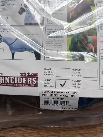 New - Large Horse Navy UltraFlex Supreme Stretch Slicker Hood