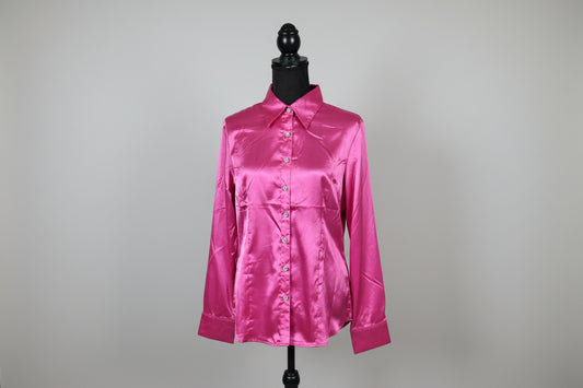 New - Pink Satin Button Up