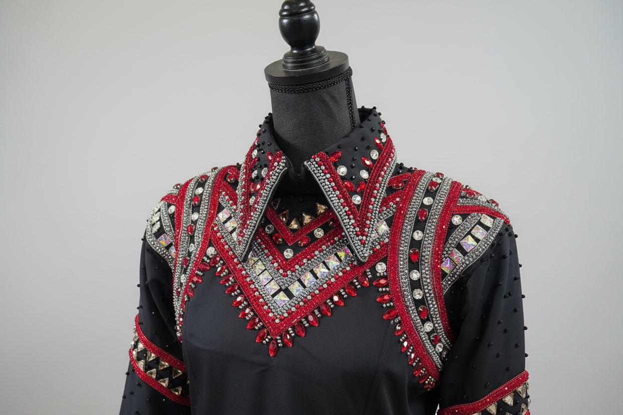 Red, Black & Silver Horsemanship Top + Pad