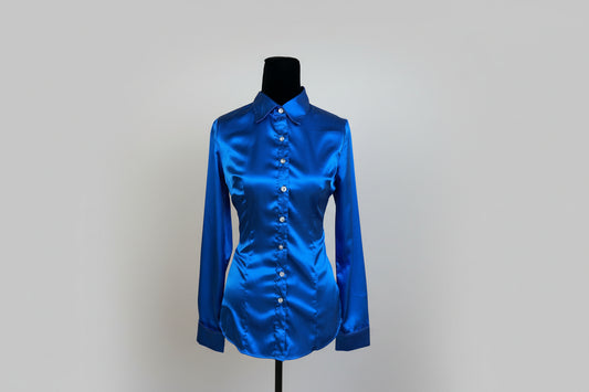 Royal Blue Satin Button Up