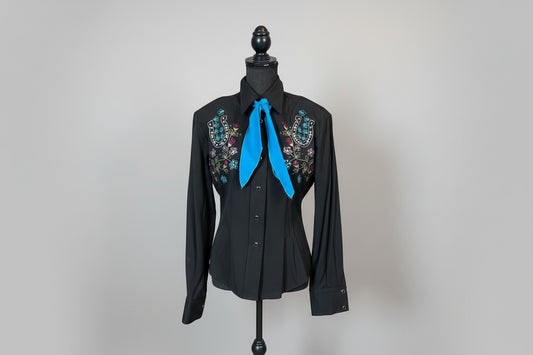 Ladies Black Retro Button Up - Small
