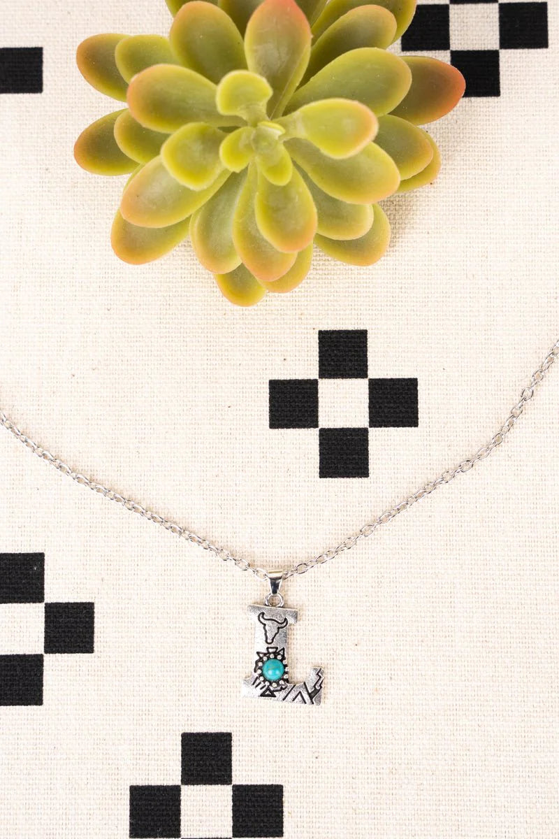 Inital Stamped Turquoise Necklace