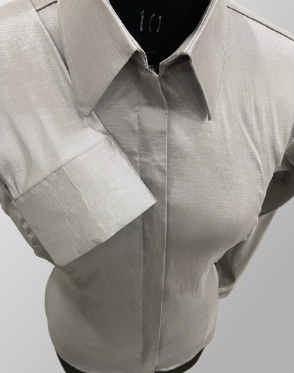 Gray Fitted Taffeta Zip Up Shirt