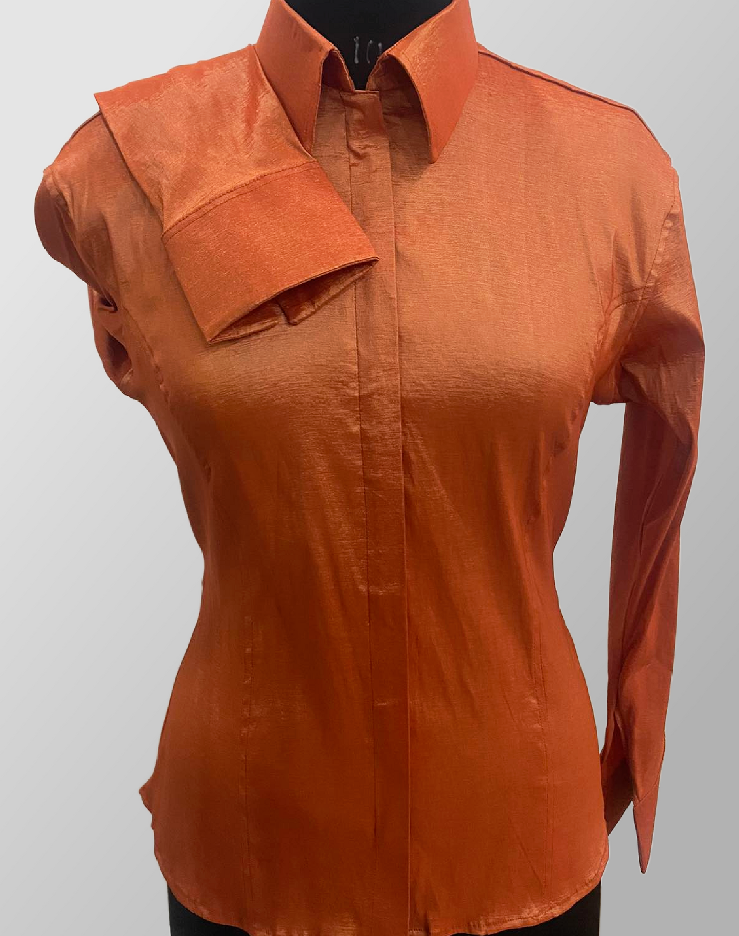 Fitted Taffeta Zip Up Shirt - Rust