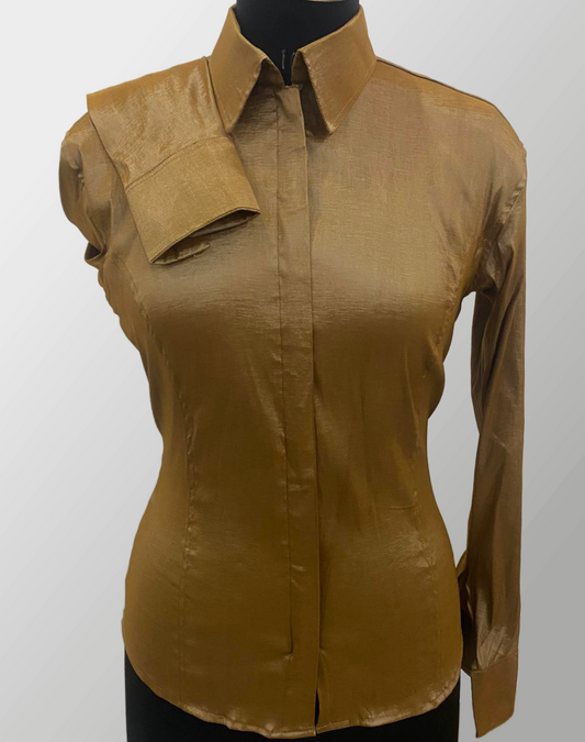 Fitted Taffeta Zip Up Shirt - Bronze