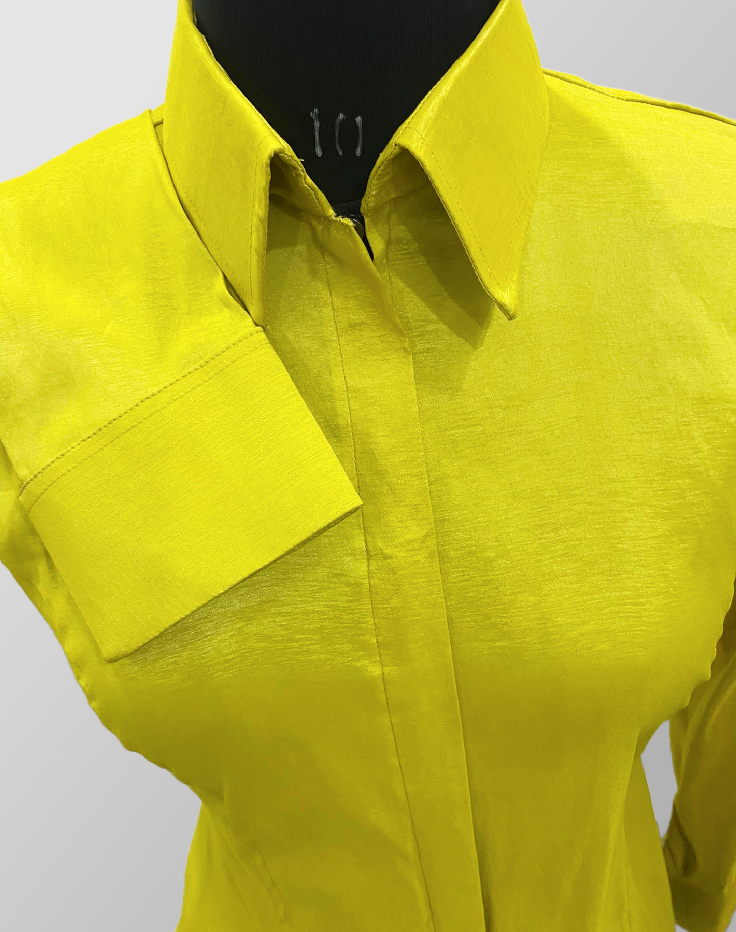 Fitted Taffeta Zip Up Shirt - Highlighter Yellow