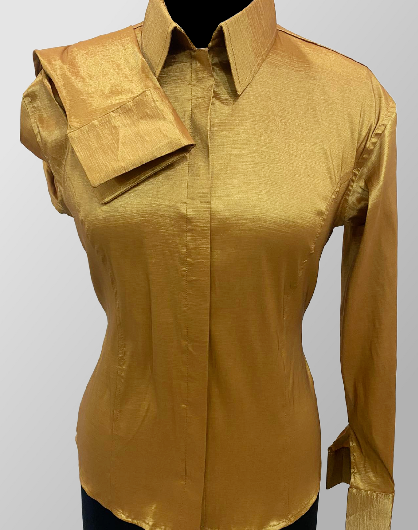 Fitted Taffeta Zip Up Shirt - Gold