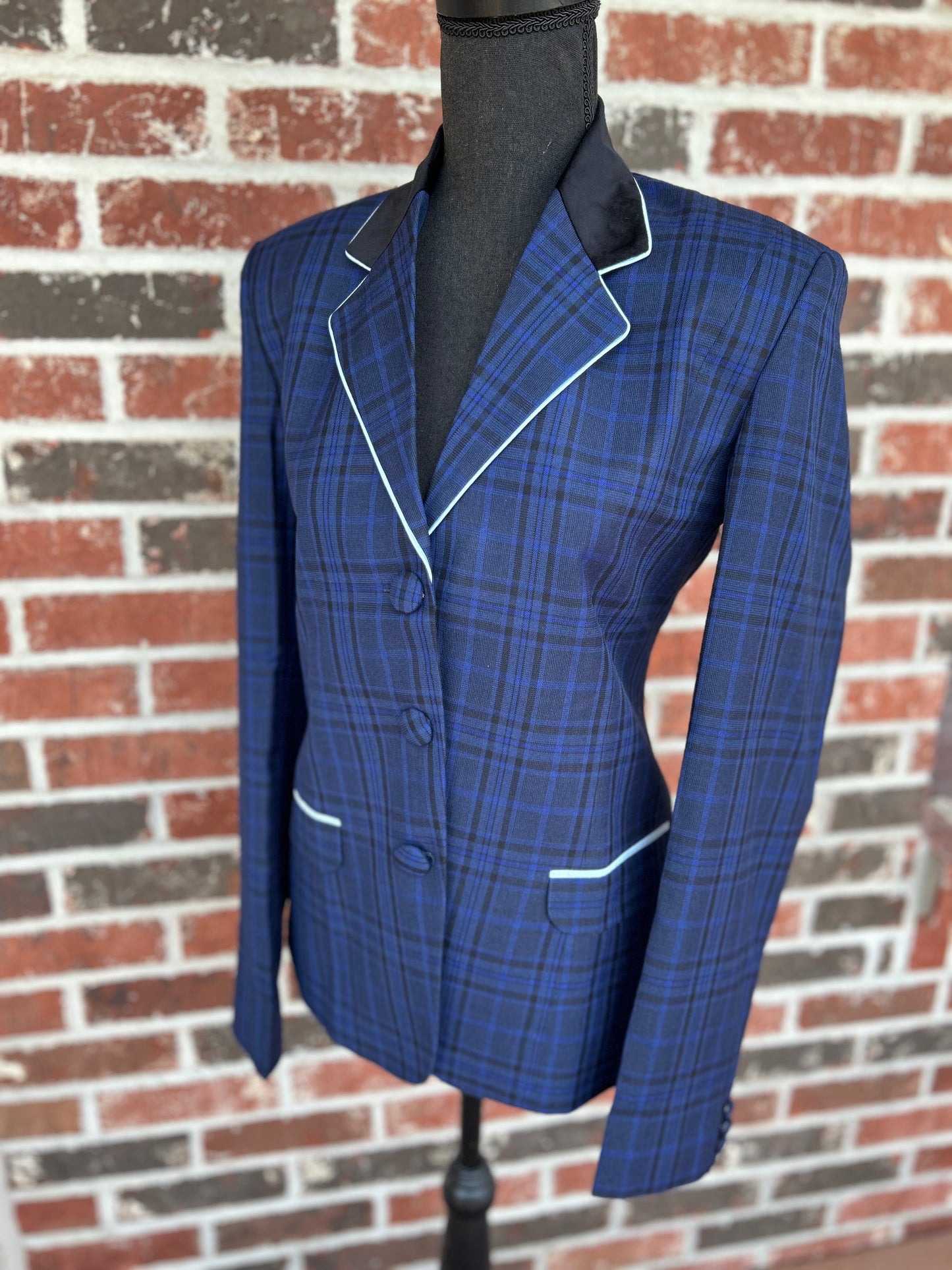 Blue Plaid with Black English Show Coat