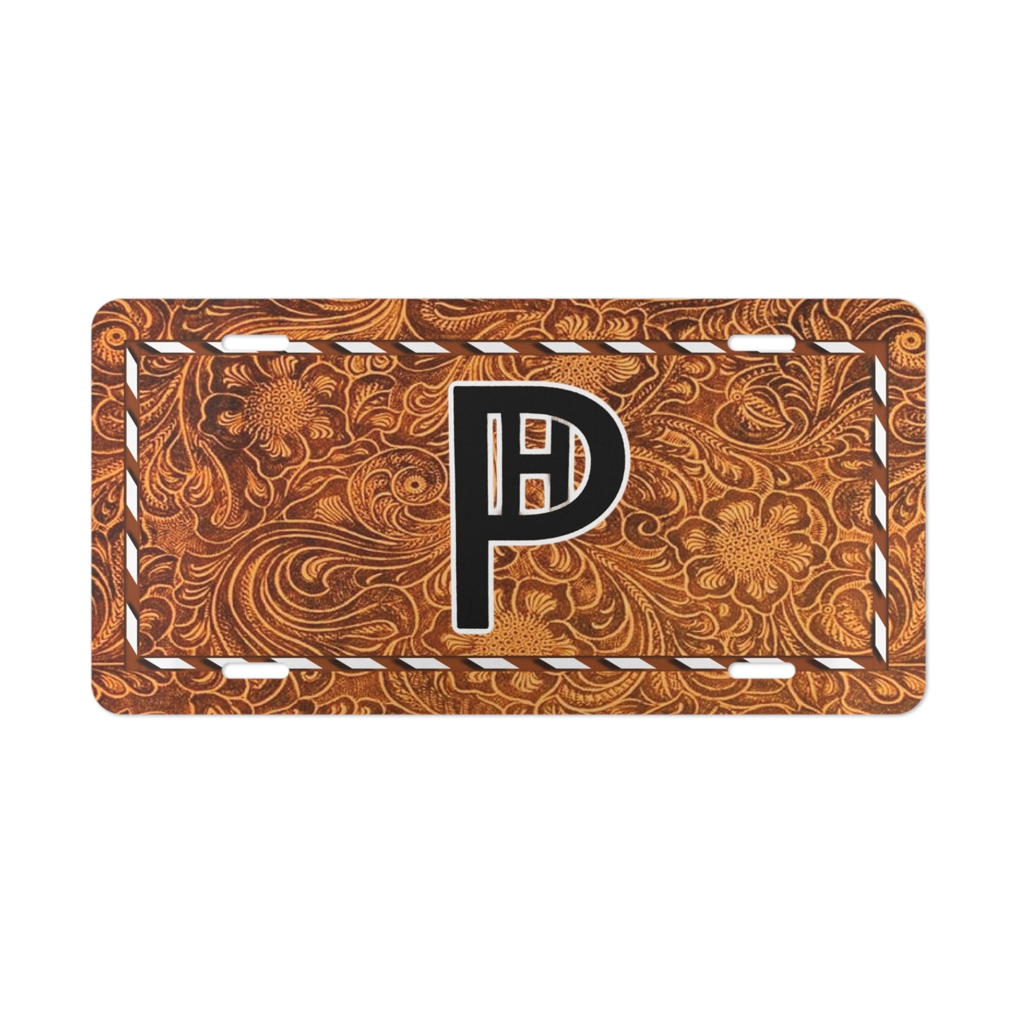 Custom Leather Tooled Western License Plate