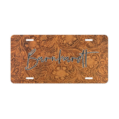 Custom Leather Tooled Western License Plate