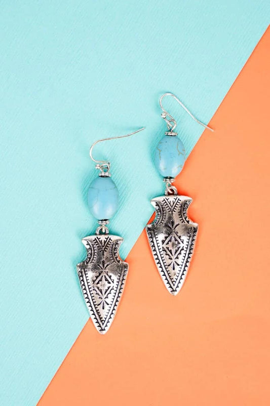 Western Turquoise Stamped Arrowhead Creek Earrings